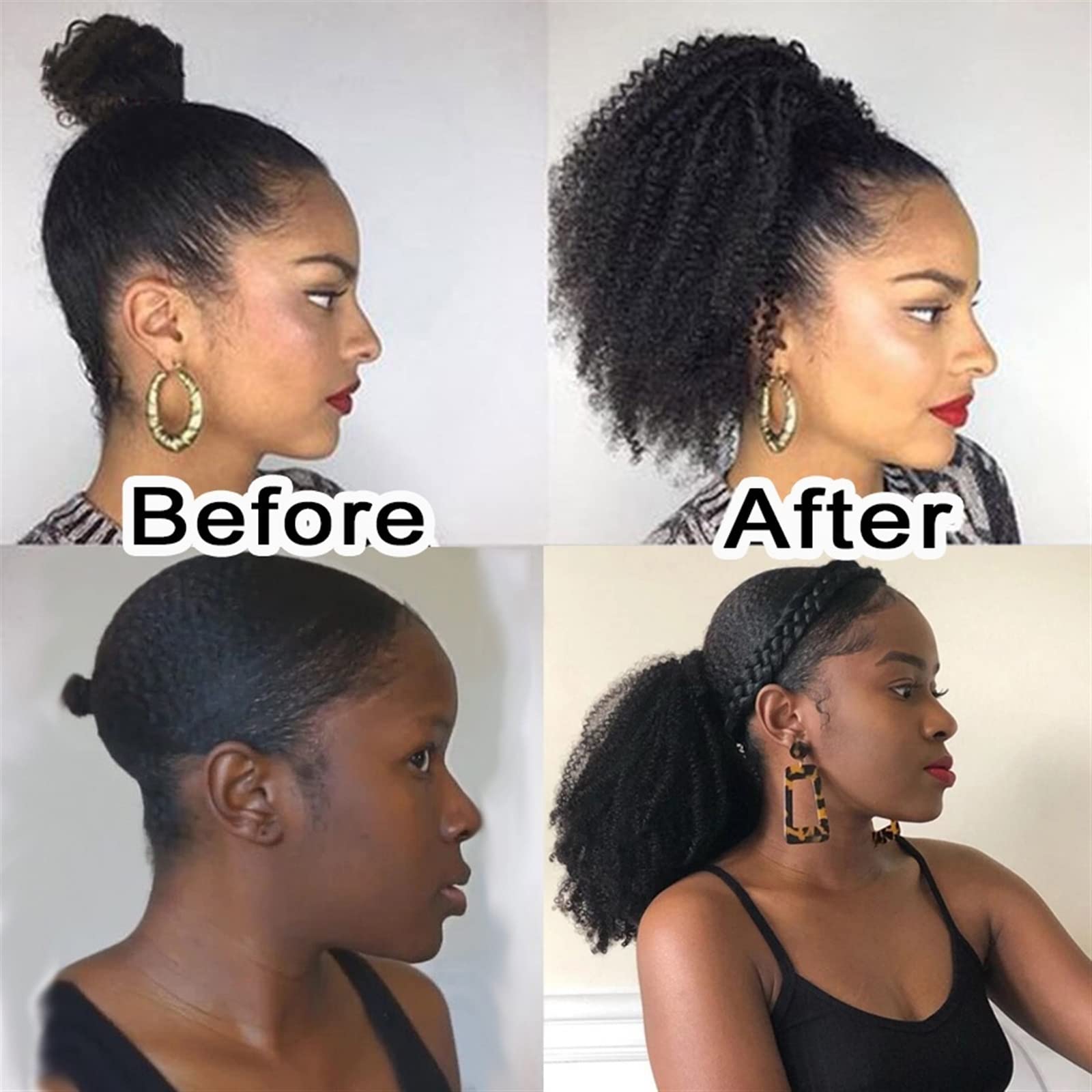 Piezas de Pelo de Moño Para mujer Cola de caballo con cordón de 10-28 pulgadas Cabello real Mongol Negro Rizado Cola de caballo Extensión del cabello Horquilla Peluca de cola de caballo Bollo de pelo