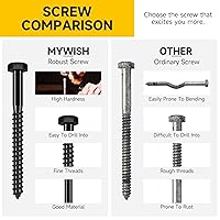 Vista 4 de (8 juegos) Tirafondos de cabeza hexagonal de 3/8" x 4", tirafondos de servicio pesado con arandelas, pernos de acero inoxidable 304 18-8, tirafondos