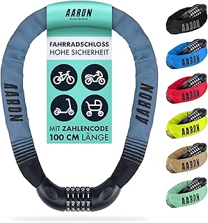AARON Lock One Bicycle Lock with 5-Digit Combination Code, Steel Chain Lock and High Security Level Lock for E-Bike, Mountain Bike, Trekking Bike, Touring Bike, Road Bike in Grey/Blue