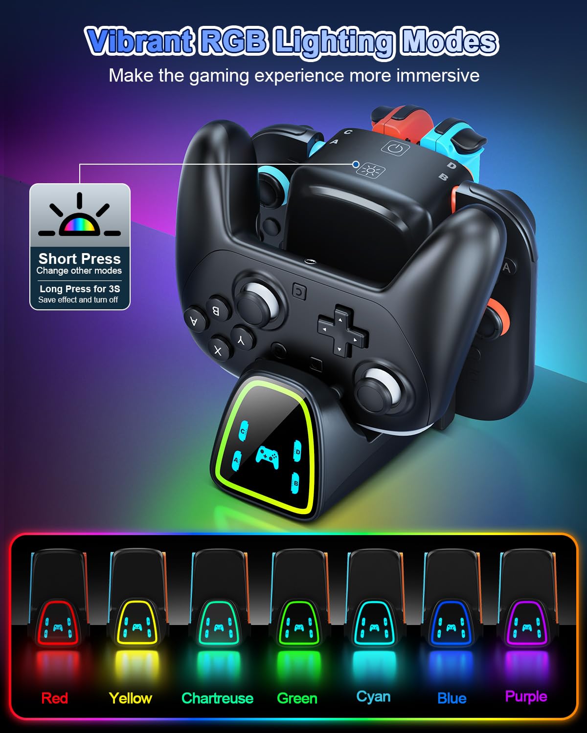 [para Switch 2/1] 9 en 1 Controller estación de carga para Joy Con 2/1 y para Pro Controller 2/1, cargador rápido para Nintendo Switch 2/Switch 1/OLED/P-ro accesorios con luces RGB