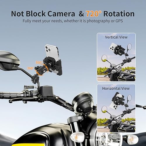 Miniatura 3 de Soporte de teléfono para motocicleta con amortiguador de vibraciones, cabezal de bola doble ajustable de 360 y operación con una mano y ajuste