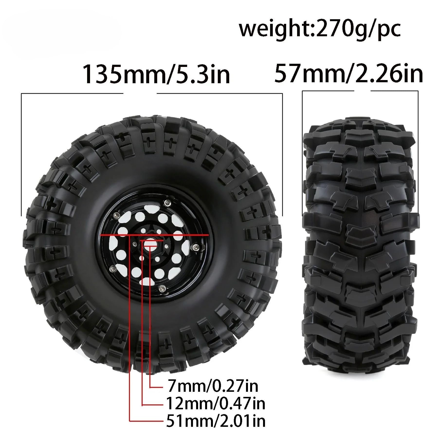 Mozzo Ruota Da 2.2 Pollici 135mm Pneumatico In Metallo E Gomma Per Hyper GO Per MJX H8H YK4083 CROSSRC Rhino 1/8 RC Auto Aggiornamenti Parti Parts