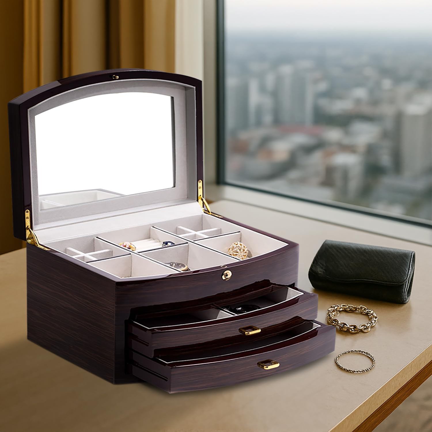 Amazon.com: Bey-Berk Lacquered Ebony Zebra Wood Jewelry Box, Brown