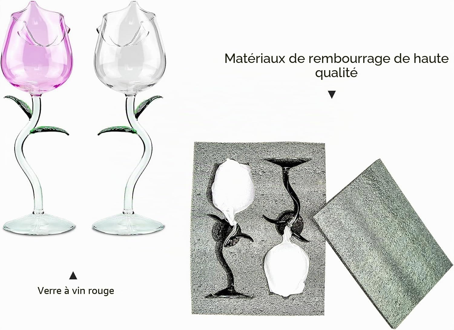 Lot de 2 verres à vin en forme de rose, verre à jus ou cocktail en forme de rose pour verre à vin rouge, ensemble de verres à rose pour cadeaux/fête/dîner/mariage/verres (rose et transparent, 280 ml)