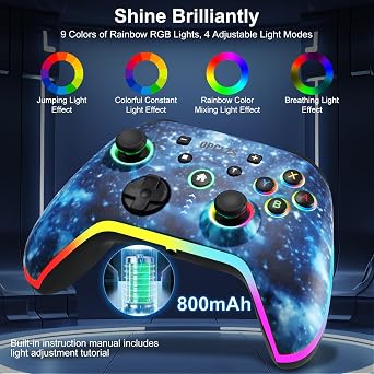 opclzs Nintendo Switch Controller, Wireless Switch Controller-Compatible with Nintendo Switch/Lite/OLED/iOS/PC,Switch Pro Controller with 9 RGB Light,Programmable, TURBO & Hall Triggers