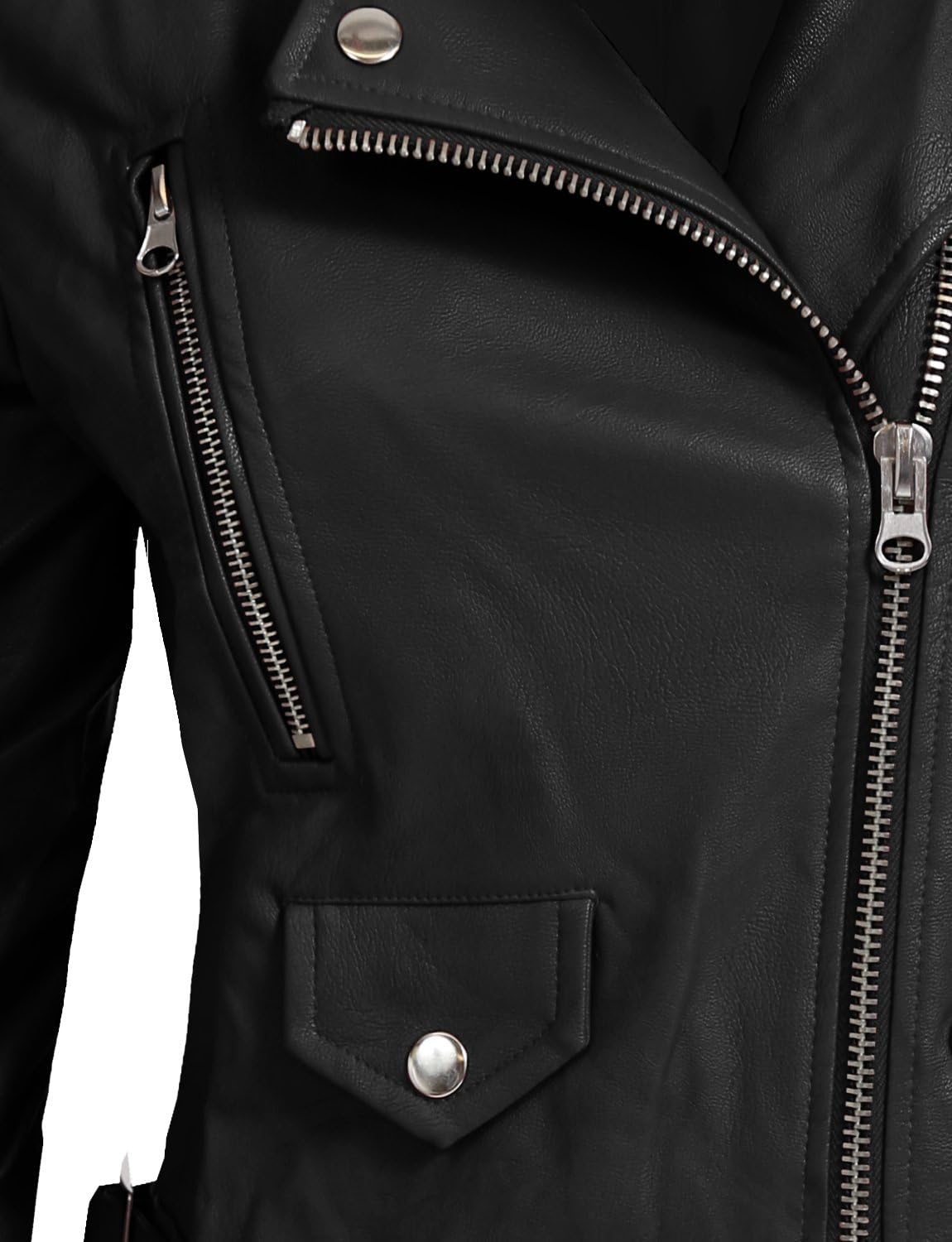 NE PEOPLE Women's Fitted Solid Basic Mixed Media Faux Leather Jacket Zip Up Moto