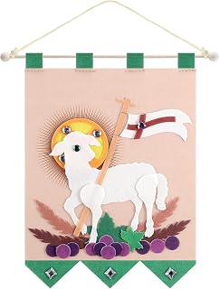 First Communion Banner Kit Lamb, First Holy Communion Decorations for Gifts for Boys, DIY Catholic Arts and Crafts School Church Activity, Felt Lamb 1st Communion Banner(Green)