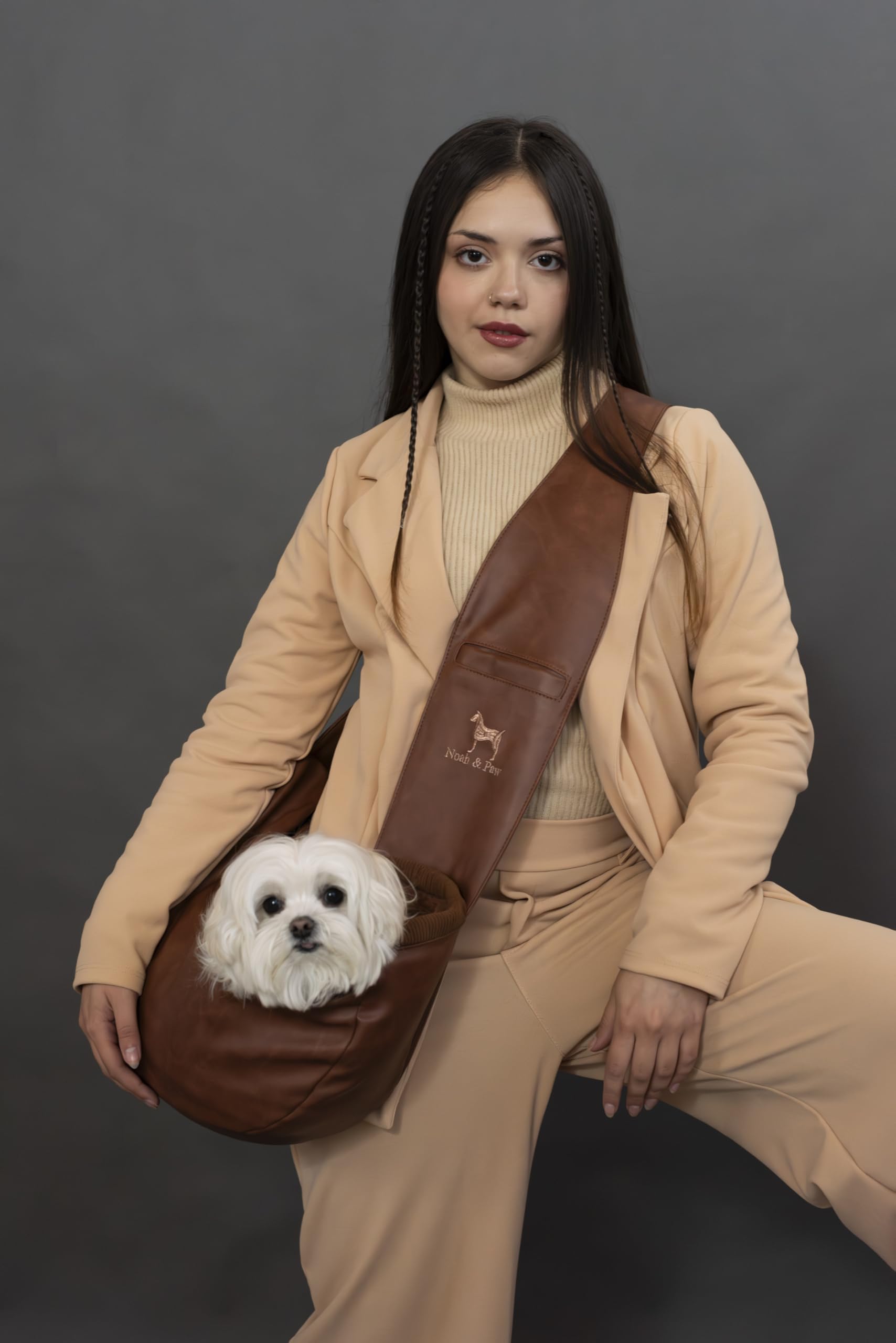 Noah & Paw Trasportino a tracolla per cani 3-10 lb, sling per cani piccoli e gatti, tracolla regolabile imbottita, pelle sintetica foderata in pelliccia, sicurezza 3x, lavabile in lavatrice