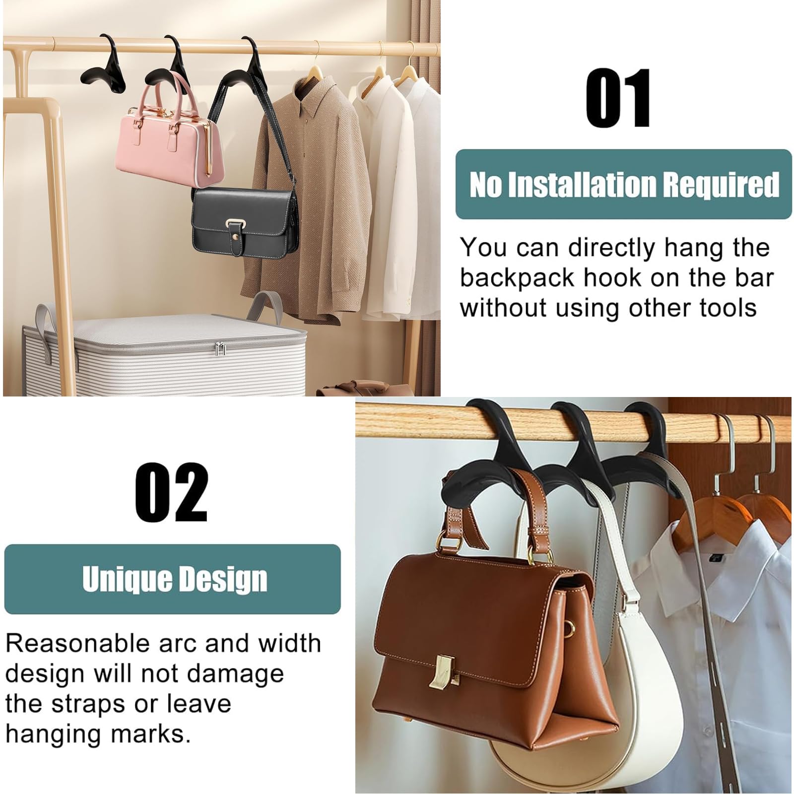 Ganci Per Borse Set Da 10 Pezzi | Appendiabiti Per Zaini, Cravatte E Accessori | Porta Oggetti Organizer - Foto 8