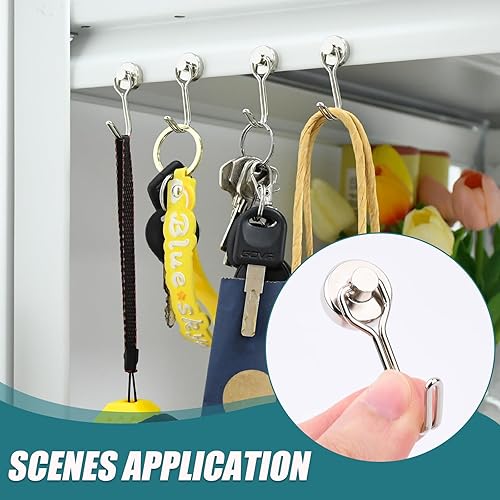 Miniatura 10 de 50 ganchos magnéticos resistentes, 3 ganchos magnéticos de tierras raras fuertes de diferentes tamaños para colgar, refrigerador, imanes de neodimio