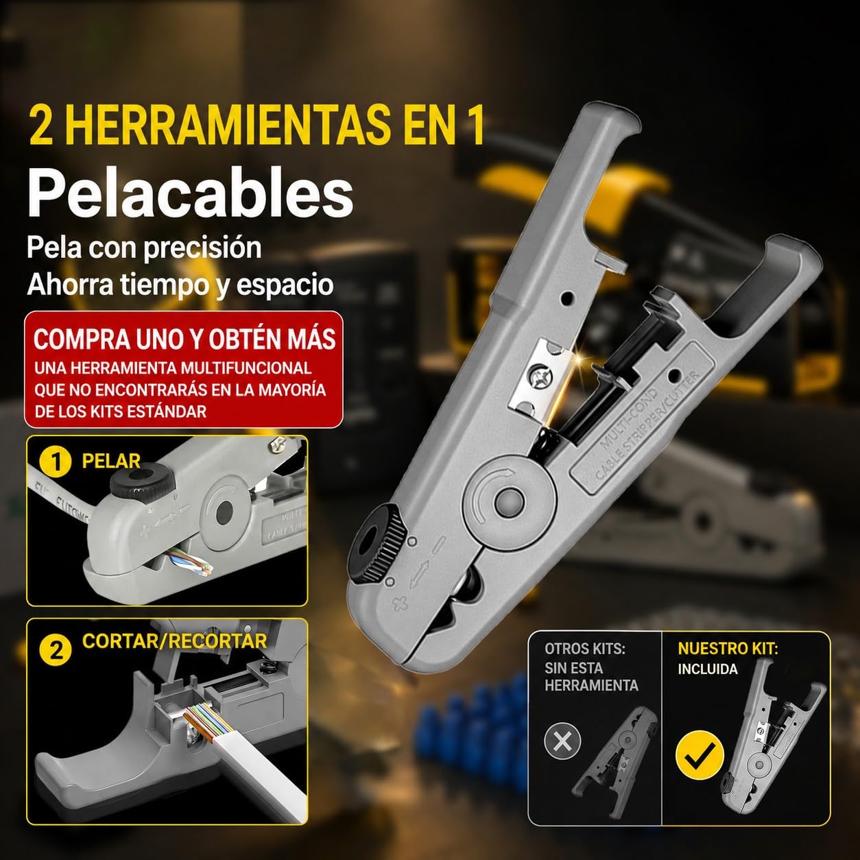 Kit de herramientas de paso RJ45 para Cat7, Cat6 y Cat5. Incluye comprobador de cables, pelacables, cortadores, 50 conectores Cat6 y botas de descarga, herramientas de red Ethernet para manualidades