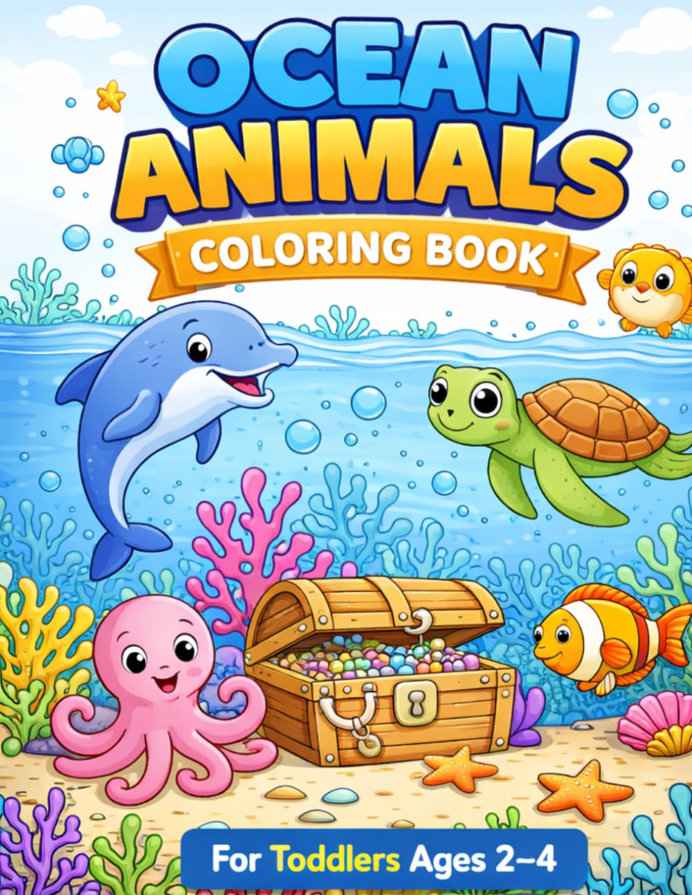 Ocean Animals Coloring Book for Toddlers Ages 2–4: Simple and Easy Sea Life Coloring Pages for Beginners