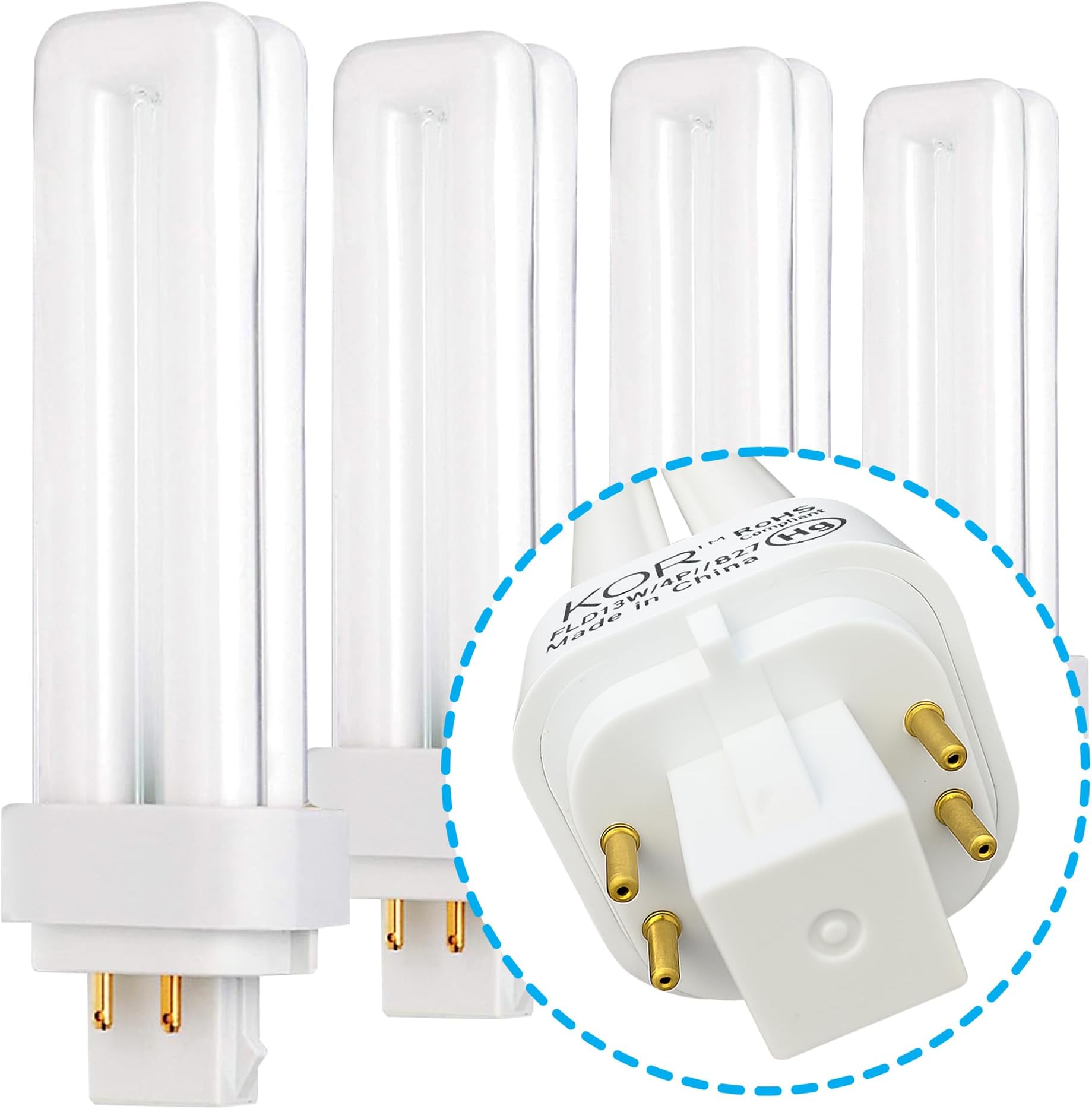 13 Watt Double Tube - G24Q-1 (4 Pin)Base, 2700K Warm White - CFL Light Bulb. Replaces Sylvania 20682 CF13DD/E/827 - Philips 38325-7 PL-C 13W/827/4P/ALTO and GE 97594 F13DBX/827/ECO4P (4 Pack)
