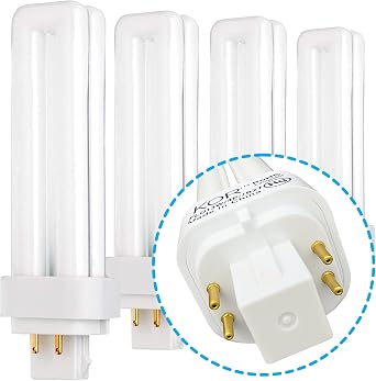 KOR 13W Double Tube CFL Bulbs, G24Q-1 4-Pin Base, 2700K Warm White, 4 Pack