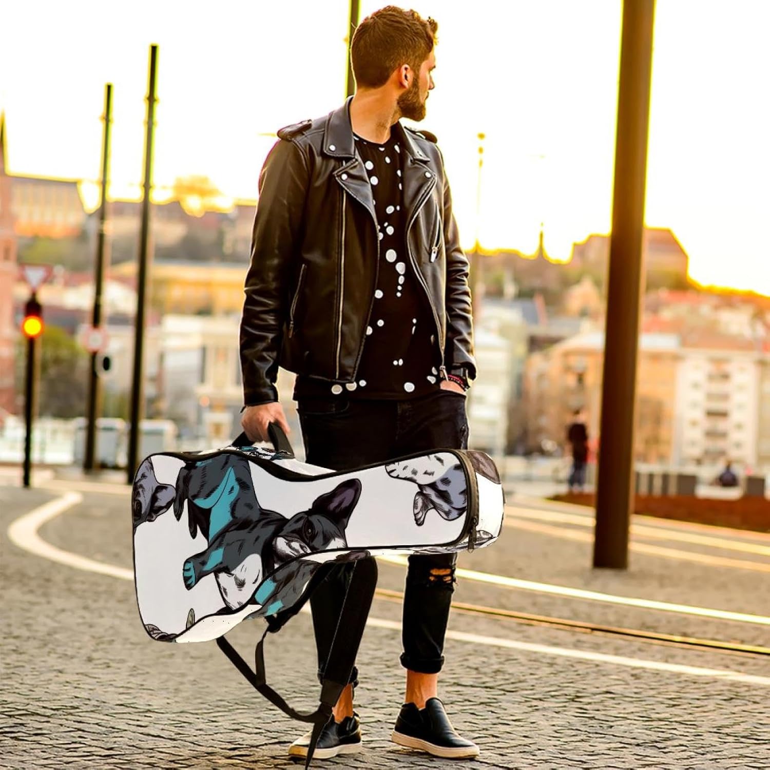 Acoustic Guitar Bag, 40 41 42 Inch Guitar Case Cover Soft Guitar Gig Bag for Acoustic Electric Bass Classical Guitar, Cute Bulldog Dogs Pattern