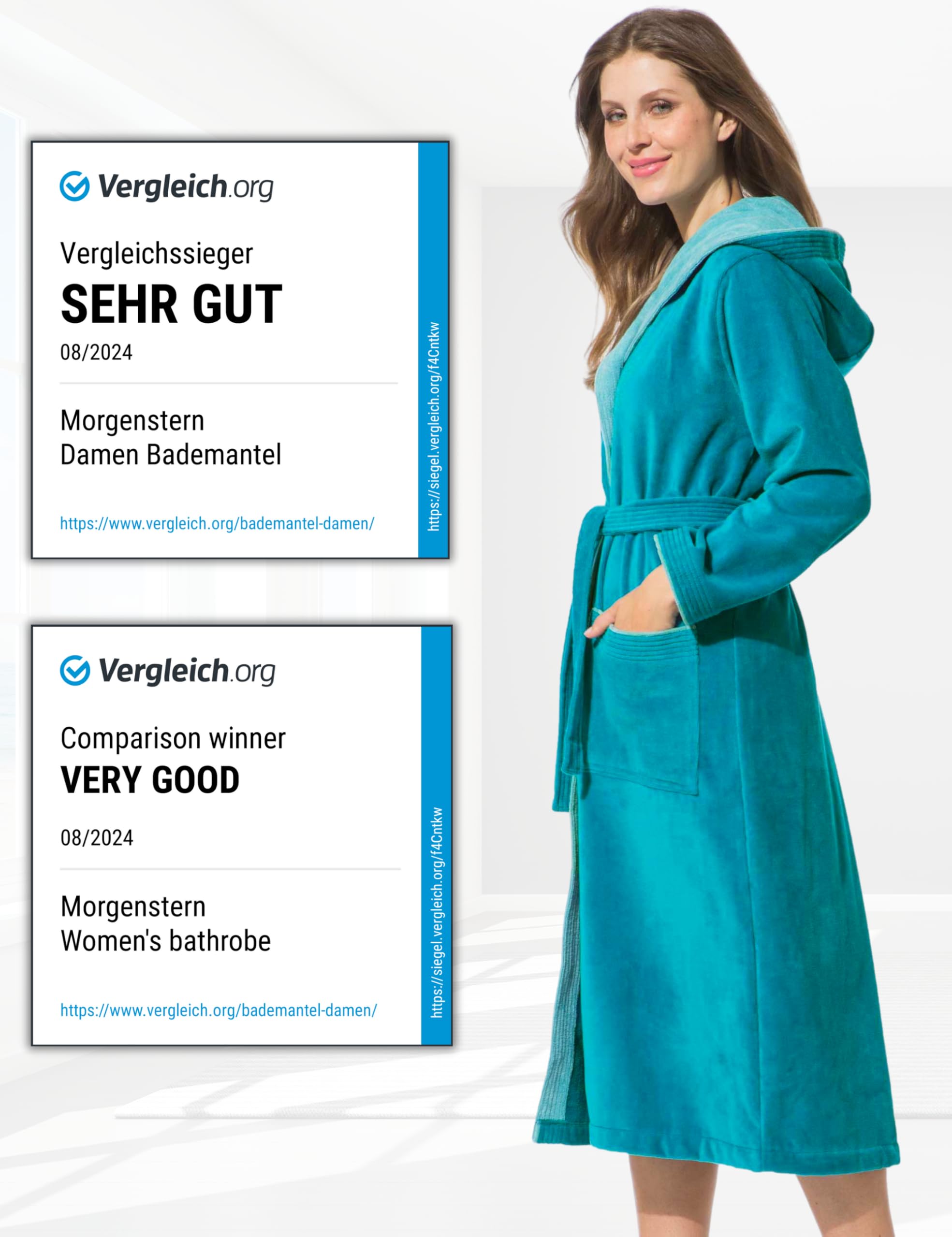 Morgenstern Accappatoio Donna con Cappuccio - Vestaglia da Bagno Lunga in Cotone