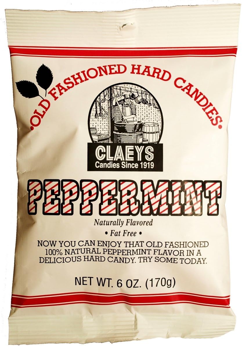 Clay Foods - Claeys' Hard Candy - Pick a Flavor - Anise, Apple, Assorted Fruit, Cherry, Cinnamon, Horehound, Lemon, Licorice, Peppermint, Root Beer, Sassafras, or Watermelon - 6 oz Bag (peppermint)