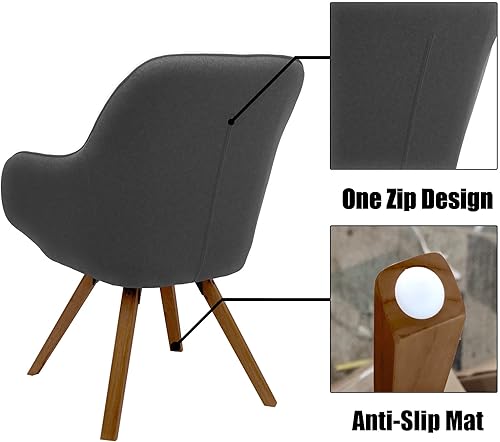 Miniatura 4 de KithKasa Juego de 2 sillas de comedor modernas de mediados de siglo, silla de escritorio giratoria sin ruedas, silla de oficina en casa con patas de