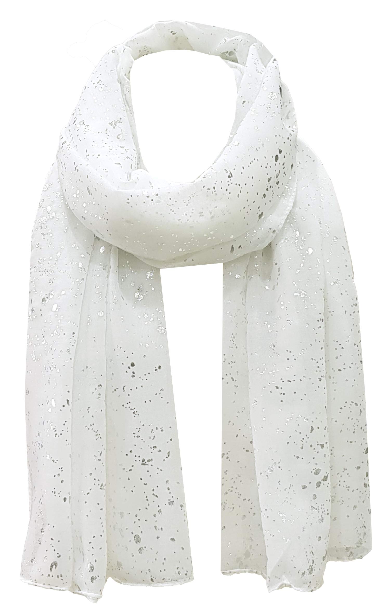 World Of Shawls Women's White Sparkle Splash Effect Scarf Shawl Wrap (White)