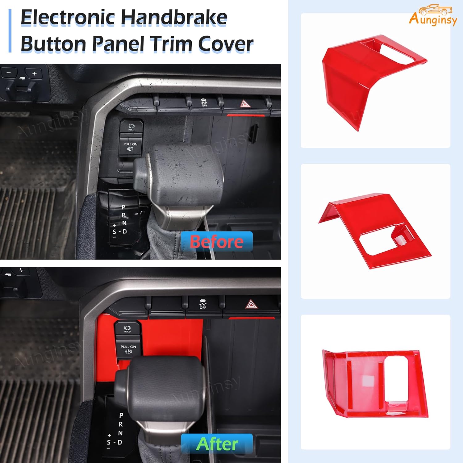 2PCS Central Control Gear Shift Panel Trim Cover Compatible with Toyota Tundra 2022+ Sequoia 2023+ Center Console Electronic Handbrake Button Panel Protector Frame Decoration ABS Accessories, With 4WD
