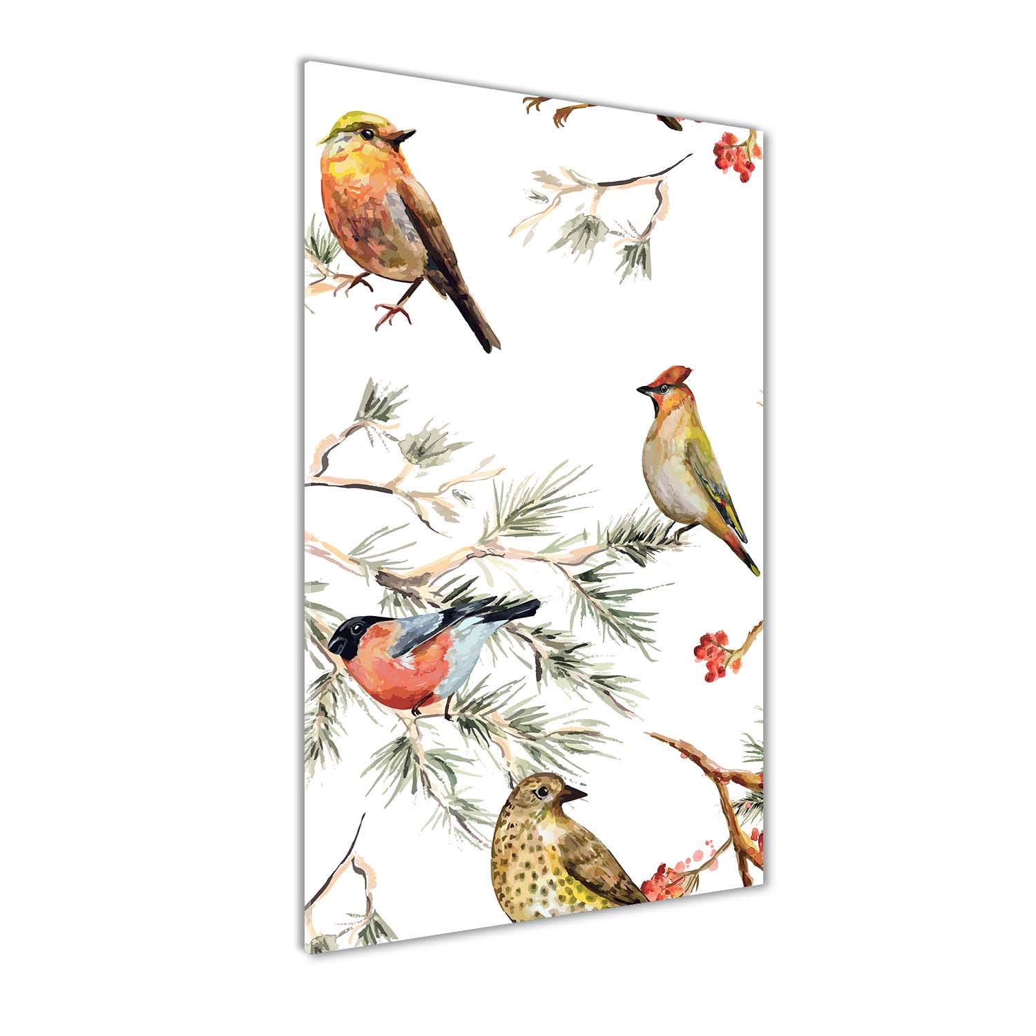 Tableau sur verre 60x120 cm Tulup multicolore avec oiseaux et conifères pour salon