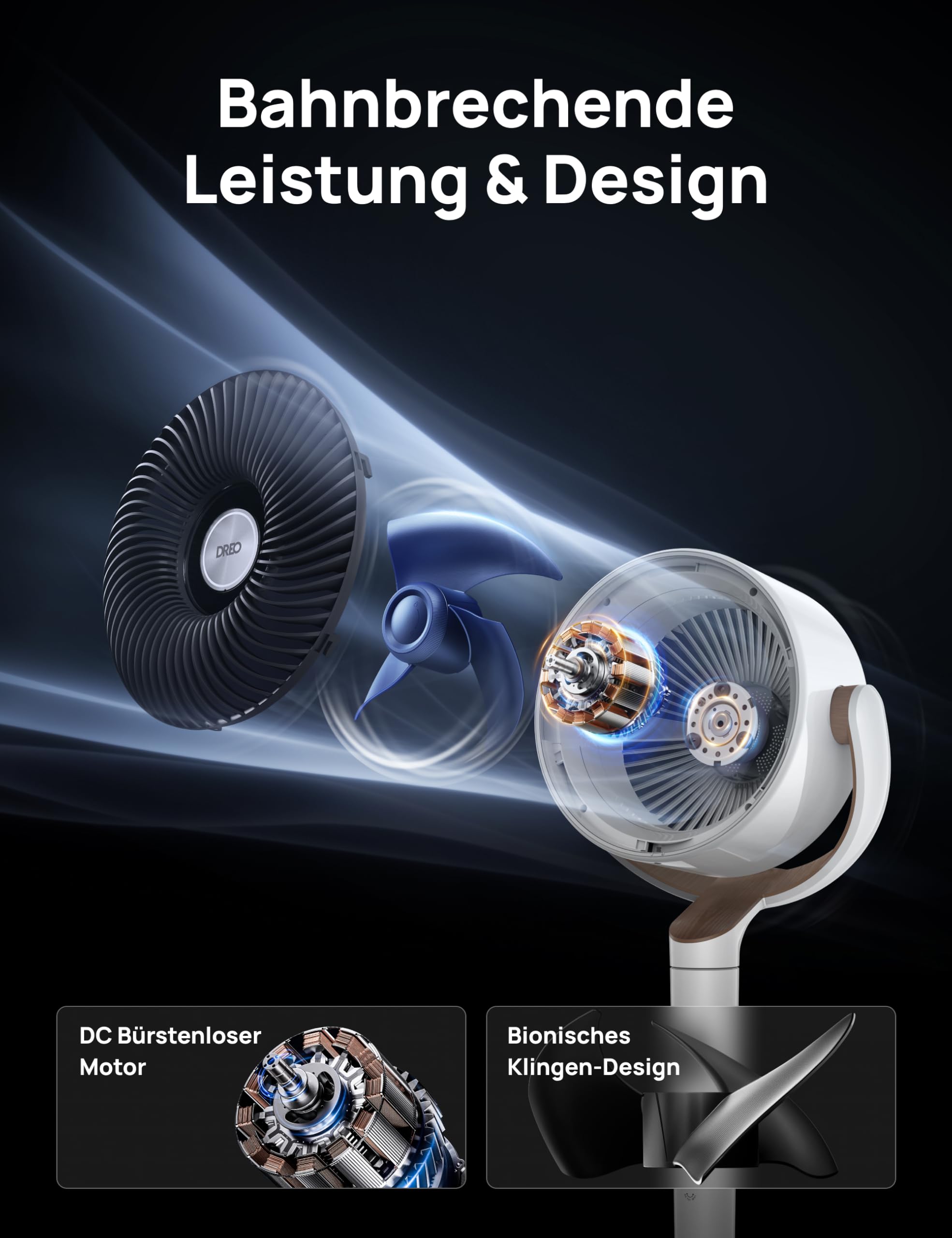 DREO 23dB leiser Standventilator, 120°+120° Omni-direktionale oszillierende Ventilator, 27M Windentfernung, 1615 m³/h Luftvolumen Echt Turbo-Luftzirkulator Fans, 89-102cm Höhe 3 Modi 8-Geschwindigkeit