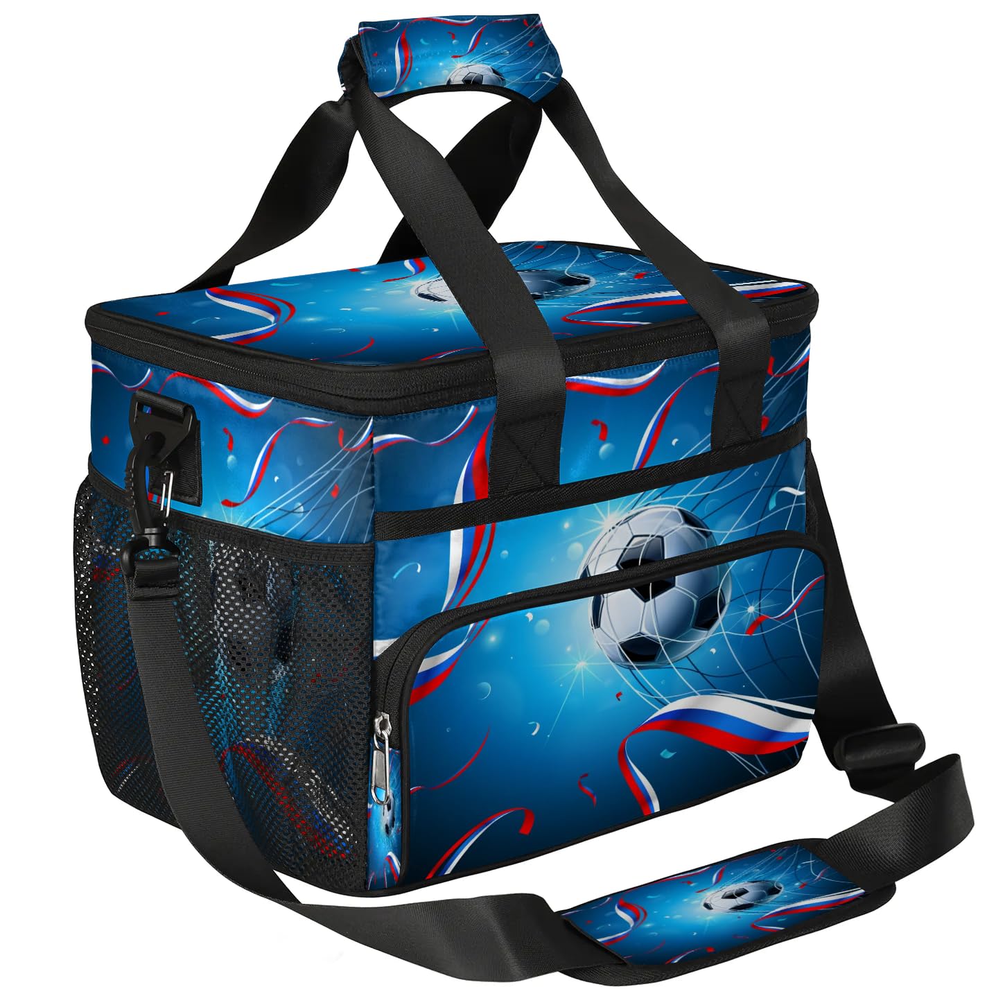 Grand sac à déjeuner isotherme pour adultes, hommes, femmes, enfants, filles, garçons, motif ballon de football, drapeau russe, sac isotherme pour le travail, le pique-nique, le barbecue
