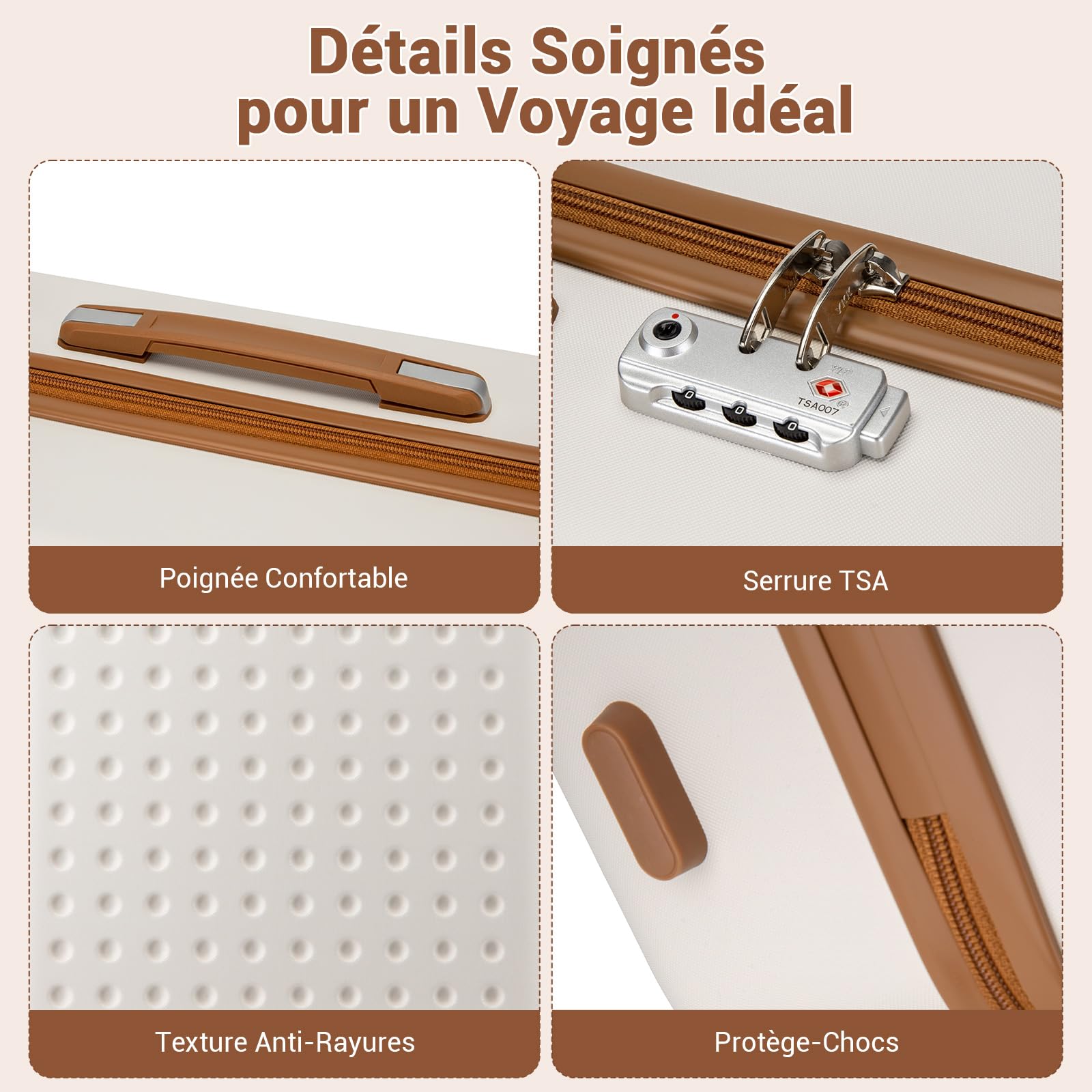 Kono Valise Soute 65cm ABS+PC Rigide,Valise Moyenne Légere avec 4 roulettes 360° Serrure TSA,Dimensions Standard Compagnies Aériennes,Idéal Voyage d'affaires Vacances（Crème）