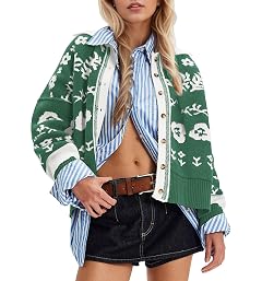 Floral Cropped Cardigan Sweaters for Women V Neck Long Sleeve Button Down Cardigans Color Block Knit Tops Fall