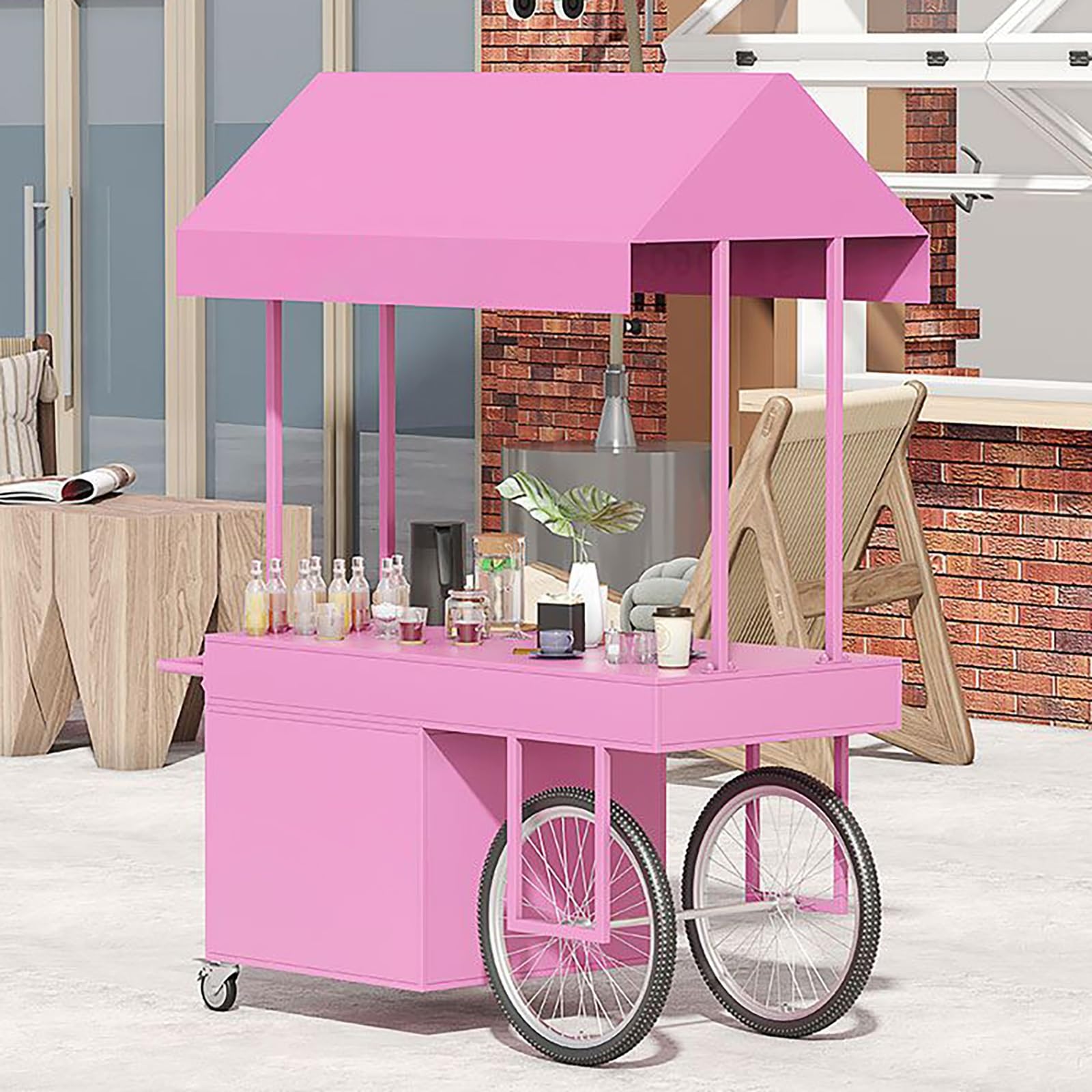 Carrello portatile per cibo da strada con tettuccio, carrello da dessert da 119,4 cm, per eventi all'aperto, festival alimentari, perfetto per esposizione aziendale e catering