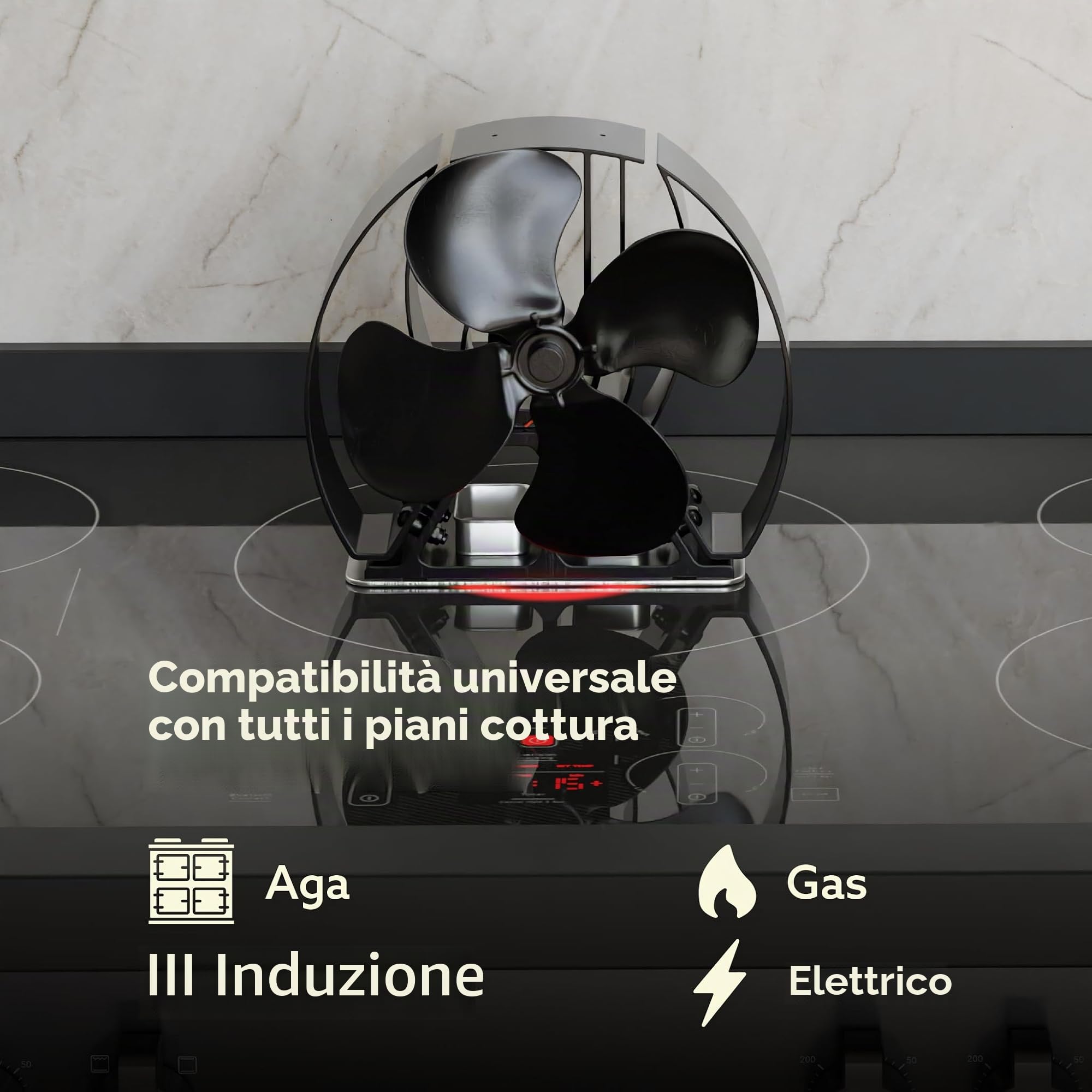 Forest Master Ventilatore per stufa Viking avanzato, potente design a 4 pale per una circolazione del calore ecologica in stufe a legna e caminetti (nero satinato, Viking Air)