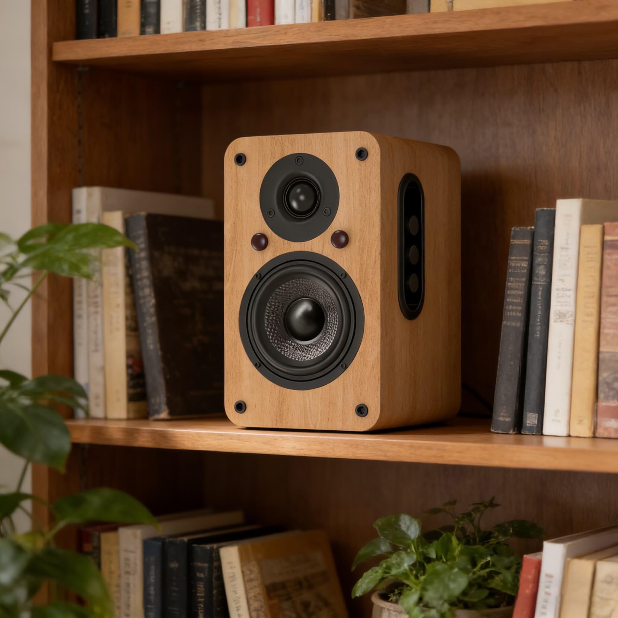 LONPOO Aktiv Regal-Lautsprecher Paar,100W RMS Aktivlautsprecher mit 4-Zoll Kohlefaser-Tieftöner, Bluetooth5.3, HDMI ARC, Optisch, Koaxial, USB, AUX-IN, Fernbedienung (LP-42X Gelb)