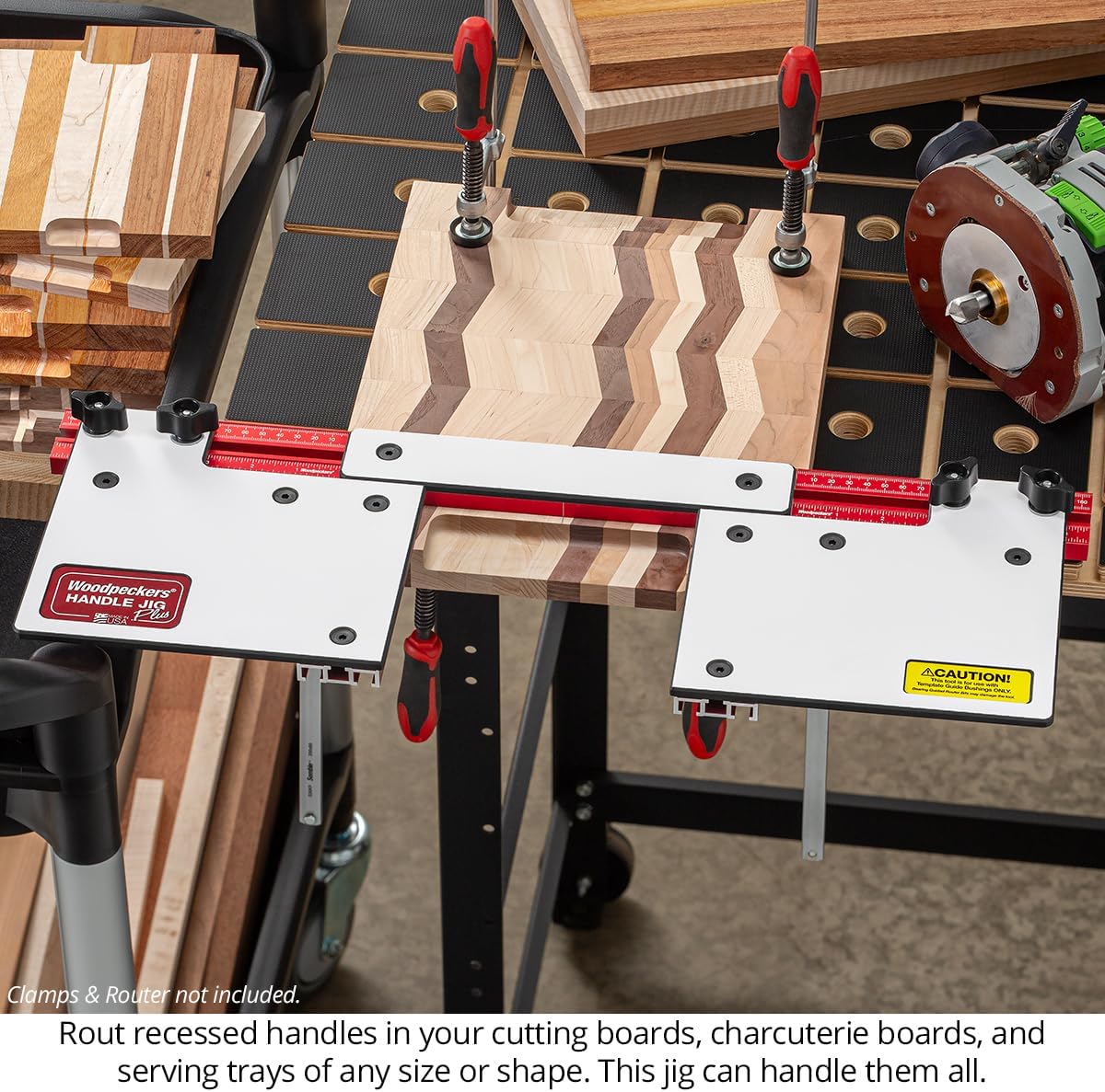 Woodpeckers Handle Jig Plus – Adjustable Router Jig for Recessed Handles and Waste Trays, Custom Router Template up to 7" x 5-1/2" – USA-Made HJP