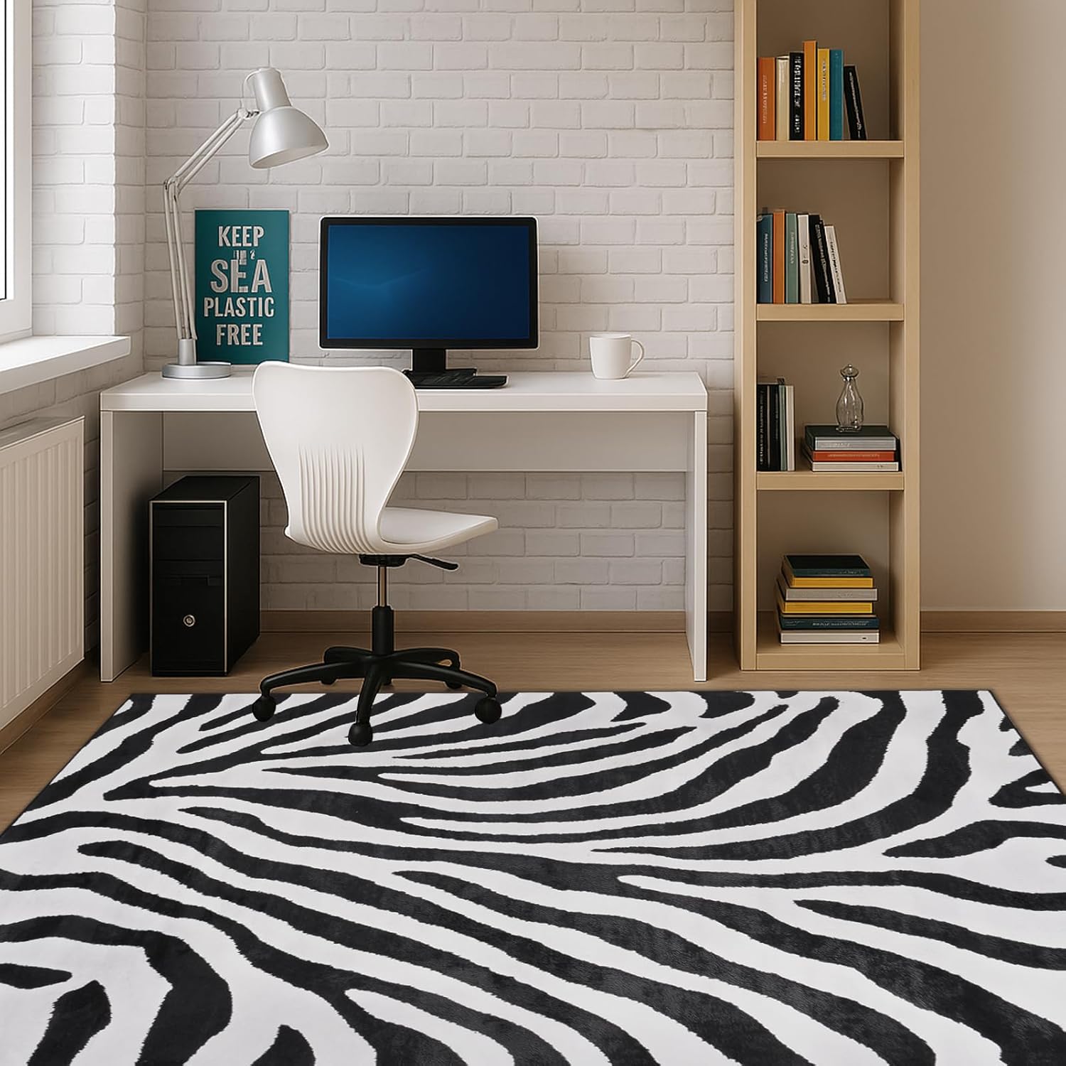 Intellar 8’x10’ Washable Area Rug-Zebra Stripe Pattend Low Pile Not Slipe Rug,Easy Care and Durable Catpet,Suitable for Bedroom,Living Room,Studies（Black and White）