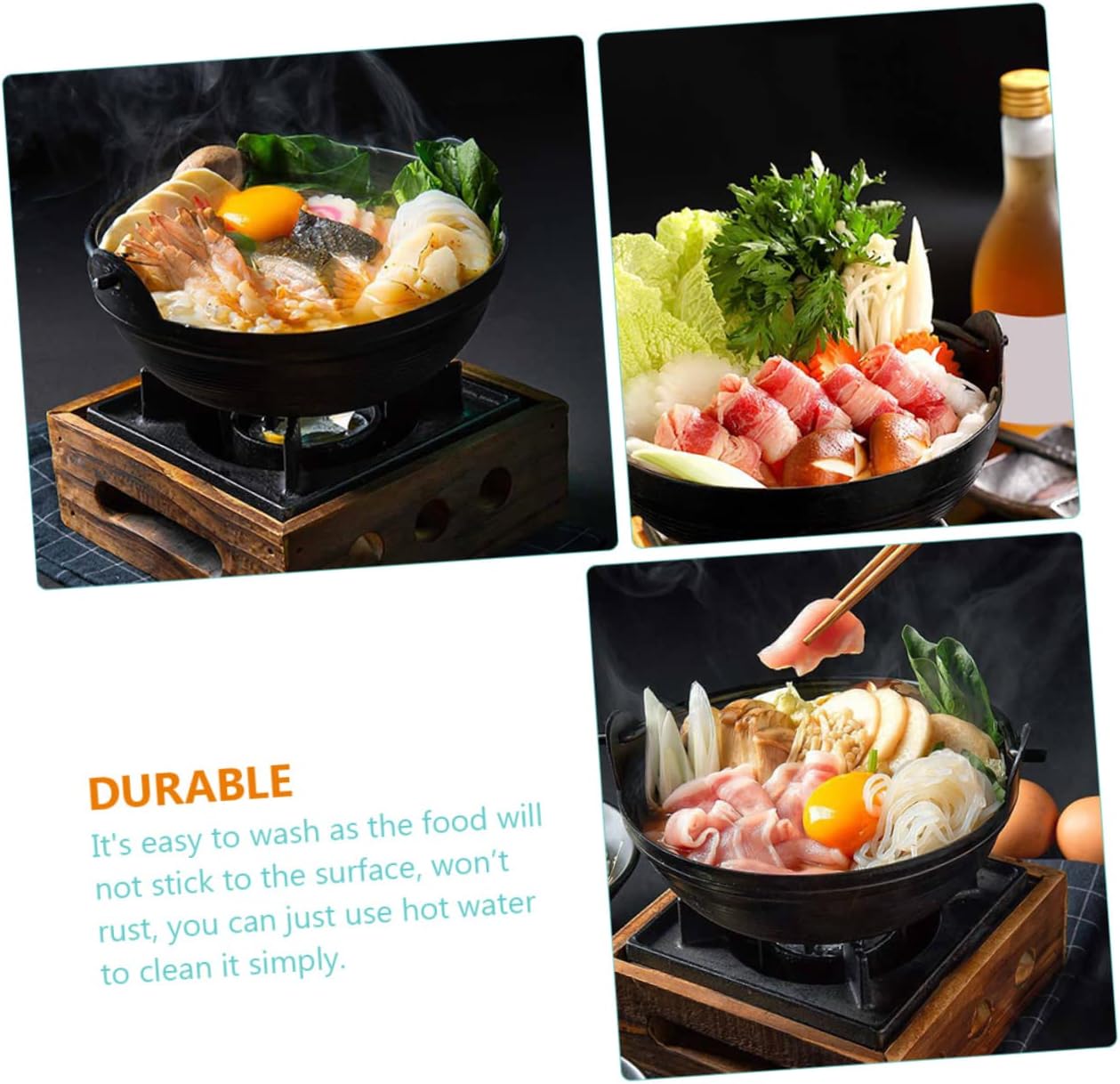Cast Iron Japanese Stew Pot with Stand Non-sticky Cooking Utensil for Home and Restaurant Use for Soup Ramen Instant Noodles Easy to Clean and Design