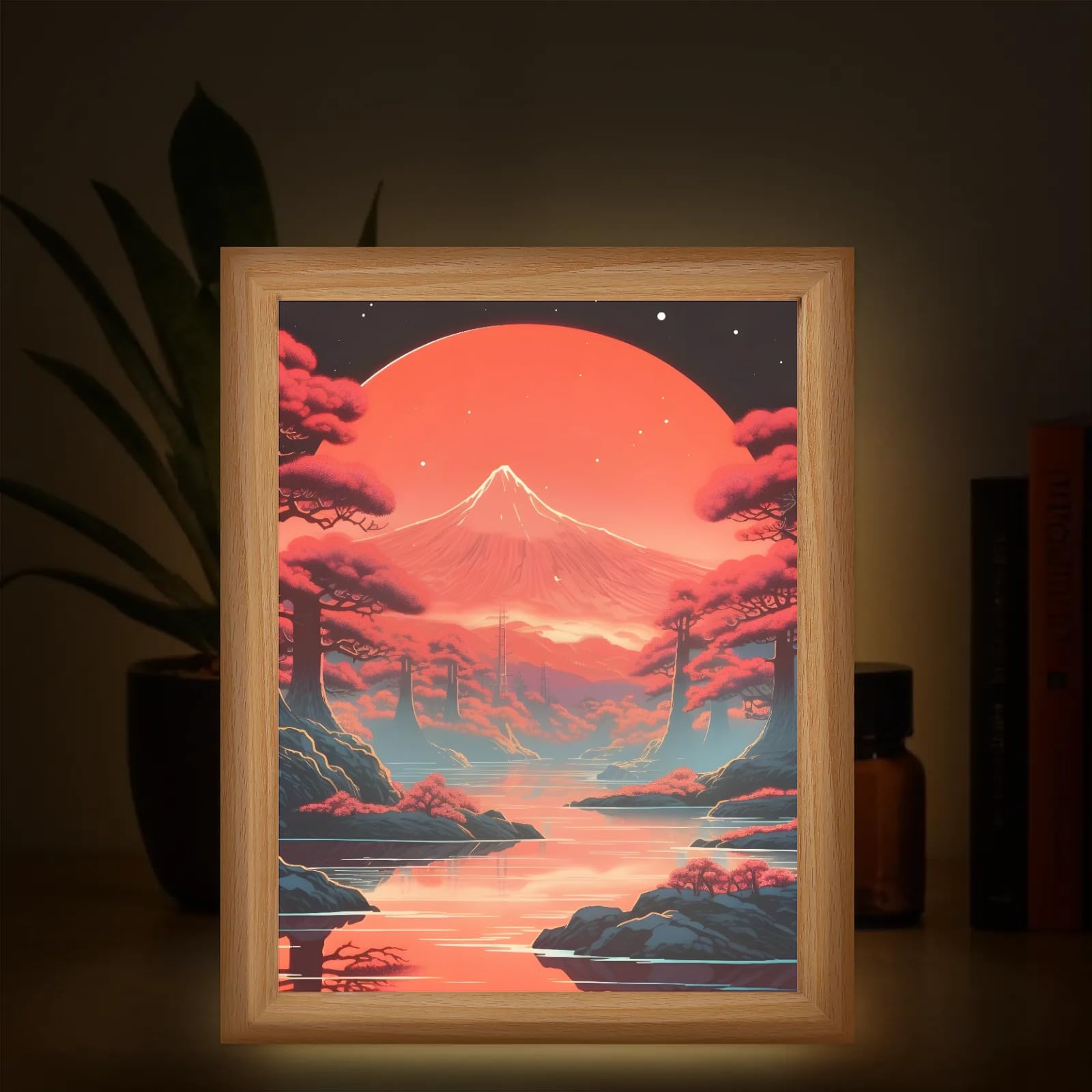 Light Up Painting, Abstract Forest Wall Art Picture Light Sunset Forest Light Up Art Frame, 10 Brightness USB Powered 3 Lighting Modes, Anxiety Relief Gift for Bedroom Home-Without Acrylic Panel