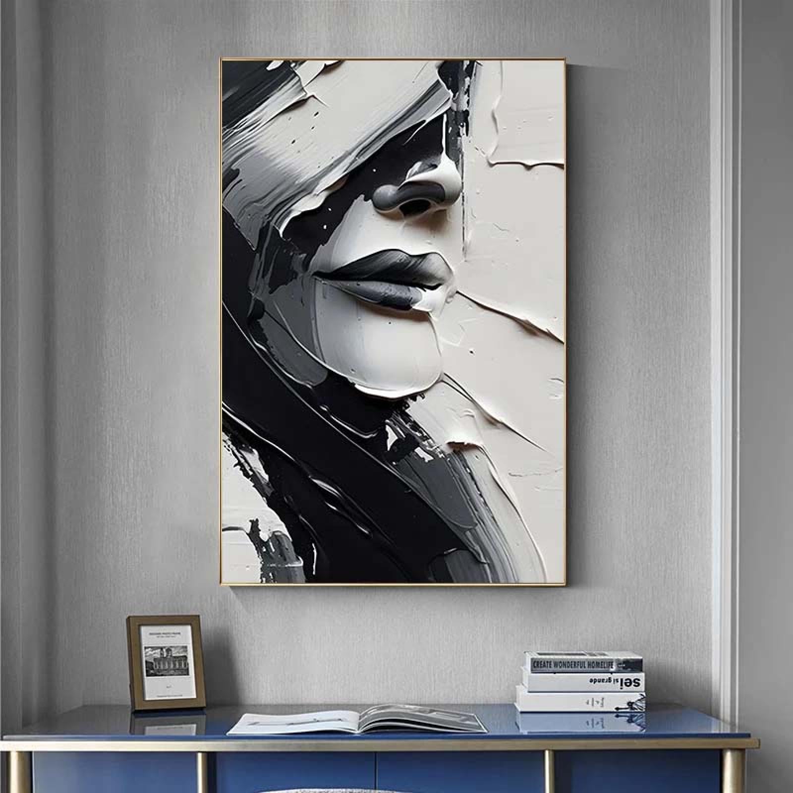 18meng Art Abstrakt Wandbilder XXL Schwarz und Weiß Gesichter 200x100 cm 1 tlg Modern Groß Leinwand Bilder Wanddeko Wandbild Wohnzimmer Schlafzimmer Canvas Desing Wand Bild auf Leinwand Ungerahmt