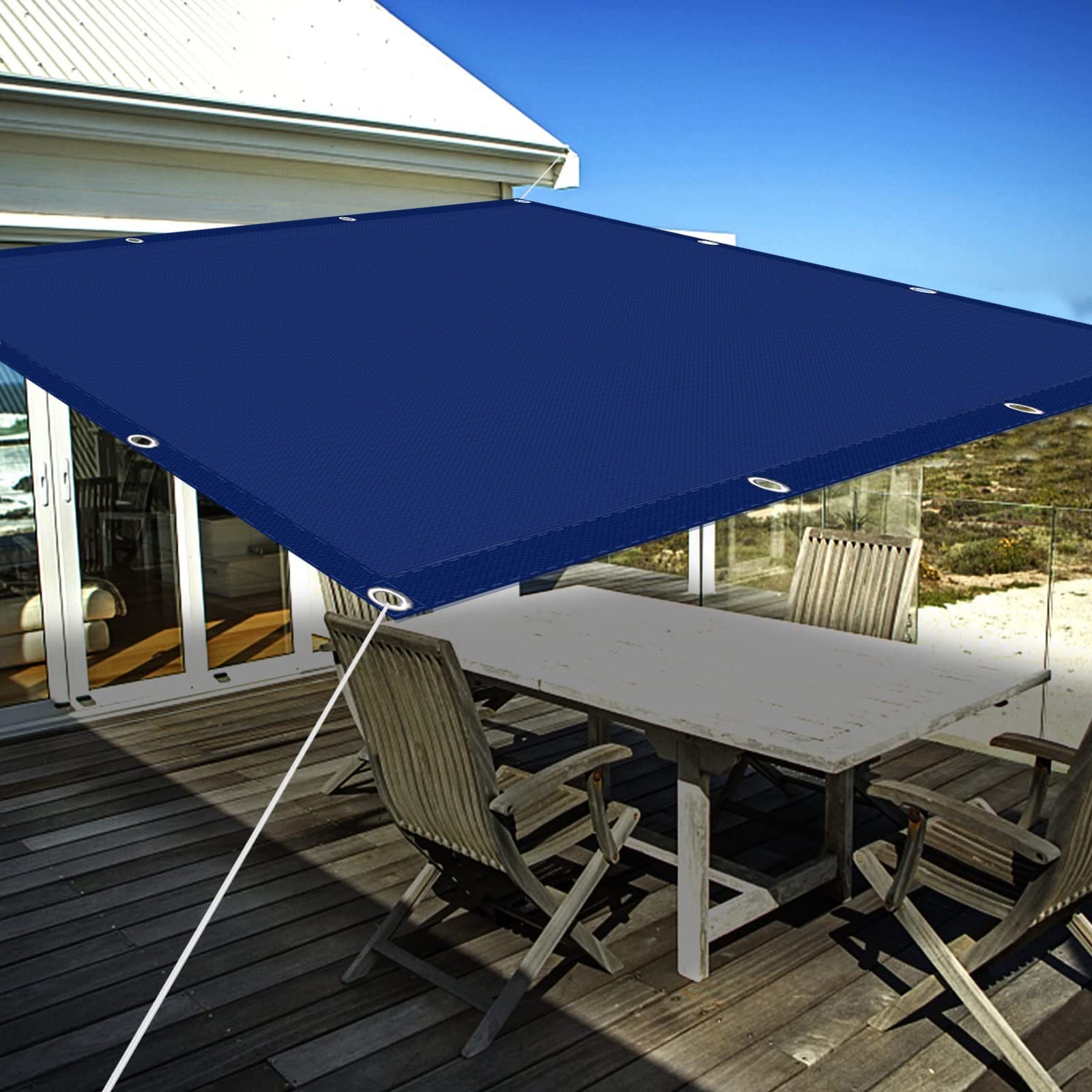 Voile d'ombrage carré 1.8x2.4 m imperméable bleu foncé avec œillets pour balcon et camping