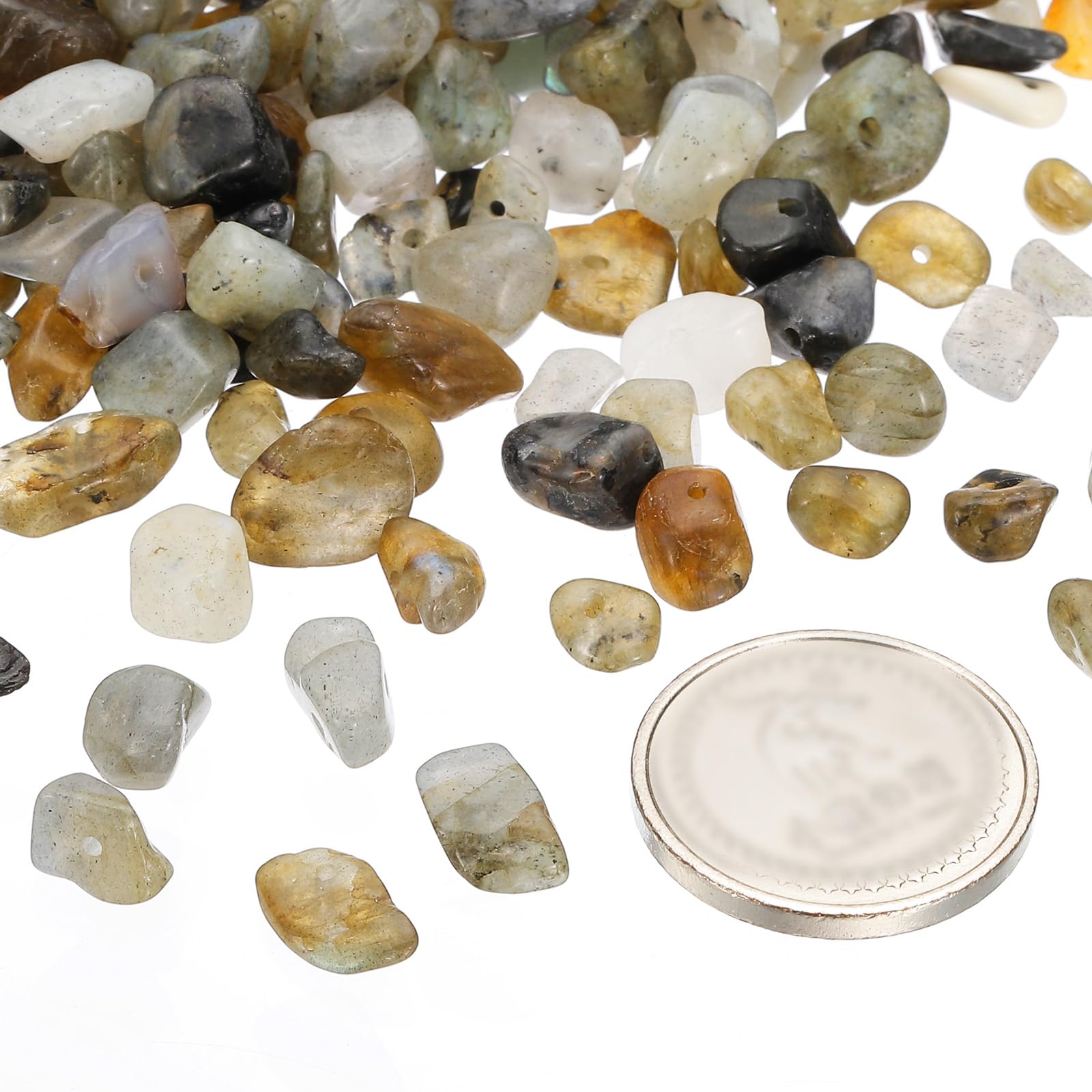 PATIKIL Chip Stone Natural Rock Beads Loose Gemstone Beads Drilled Strand for Jewelry Craft Making 400pcs, White/Brown - Image 3