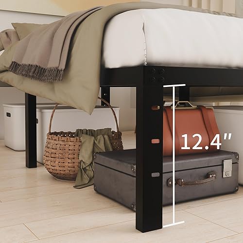 Miniatura 6 de Marco de cama de metal tamaño King de 14 pulgadas, no necesita somier, fácil montaje, marcos de cama estrechos y resistentes sin ruido, plataforma