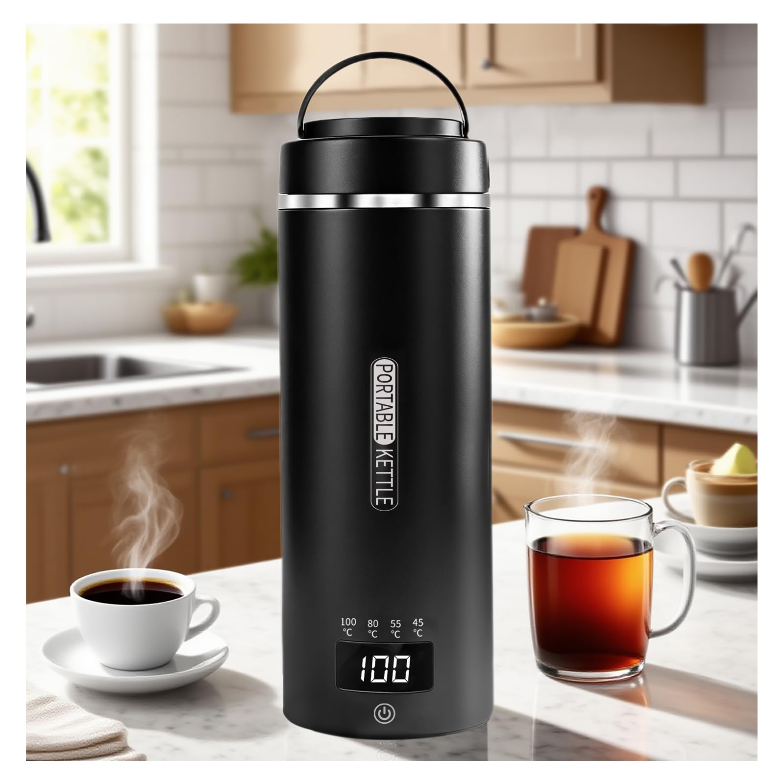 Wasserkocher Klein 450 ml - 4 Temperatureinstellungen Mini Wasserkocher zum Anschließen Edelstahl