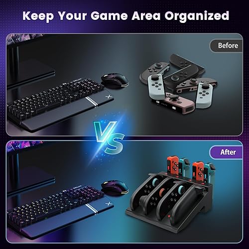 Miniatura 7 de Cargador de controlador de interruptor para Nintendo Switch 2 y 1 y OLED, base de carga rápida Joycon 8 en 1, estación de carga Joycon con