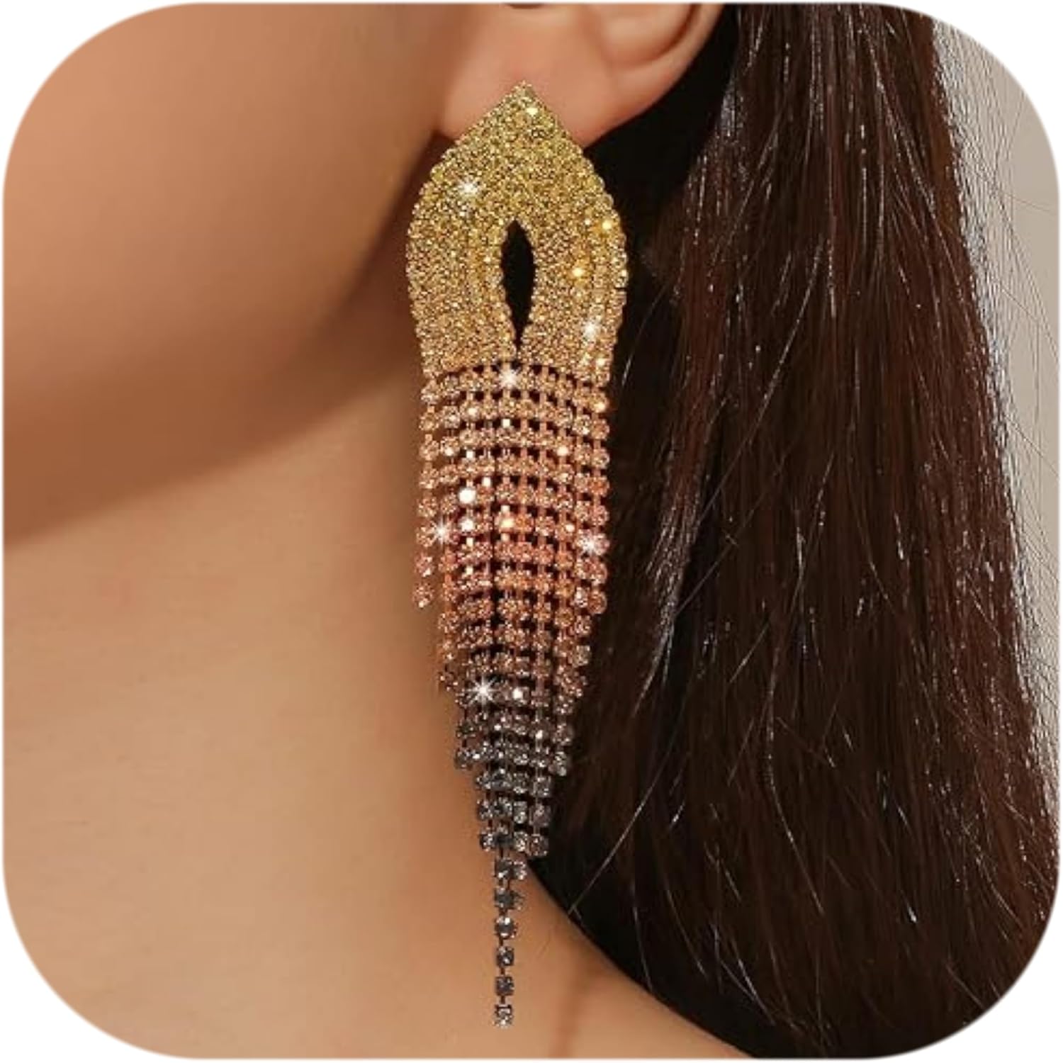 Rhinestone Earrings Dangling for Women Sparkly Silver Dangle Earrings Girls Long Chandelier Earrings Tassel Lightweight Ear Studs Cubic Zirconia (KE001S-W) - Image 8