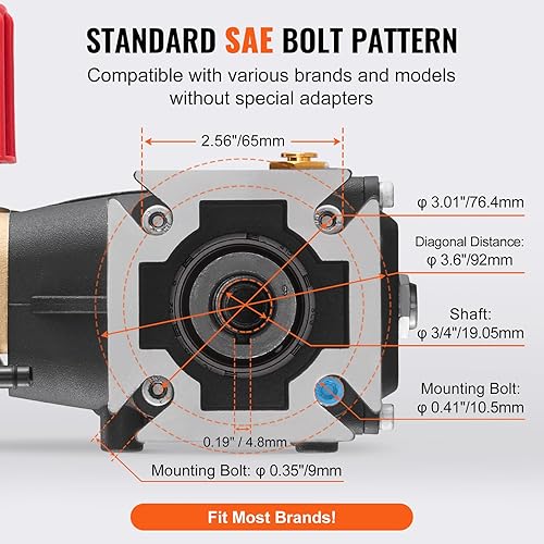 Miniatura 4 de Happybuy Bomba de lavado a presión, émbolo triple horizontal de eje de 34 pulgadas, 3300 PSI, 2.5 GPM, kit de bombas de repuesto con 5 boquillas