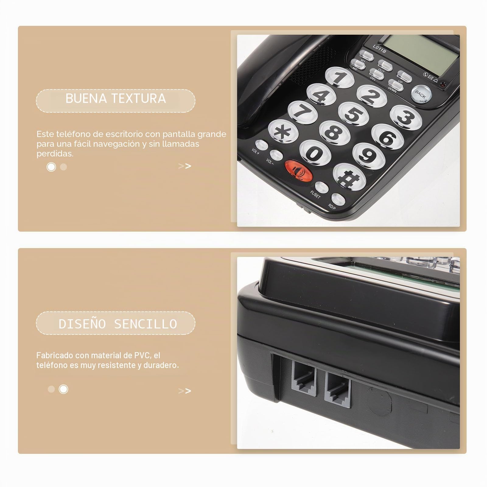 OUNONA Teléfono Fijo Sobremesa Negro, Calidad de Sonido Clara y Fácil Navegación, Diseño Moderno en Pvc para Uso en Casa u Oficina