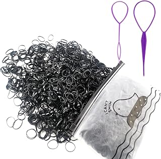 2000 قطعة من توك الشعر المطاطية المرنة للفتيات والنساء والرجال، مجموعة ادوات تصفيف الشعر الفاخرة (قطعتان من ادوات تصفيف الشعر الملونة لعمل تصفيفة ذيل حصان) (اسود)