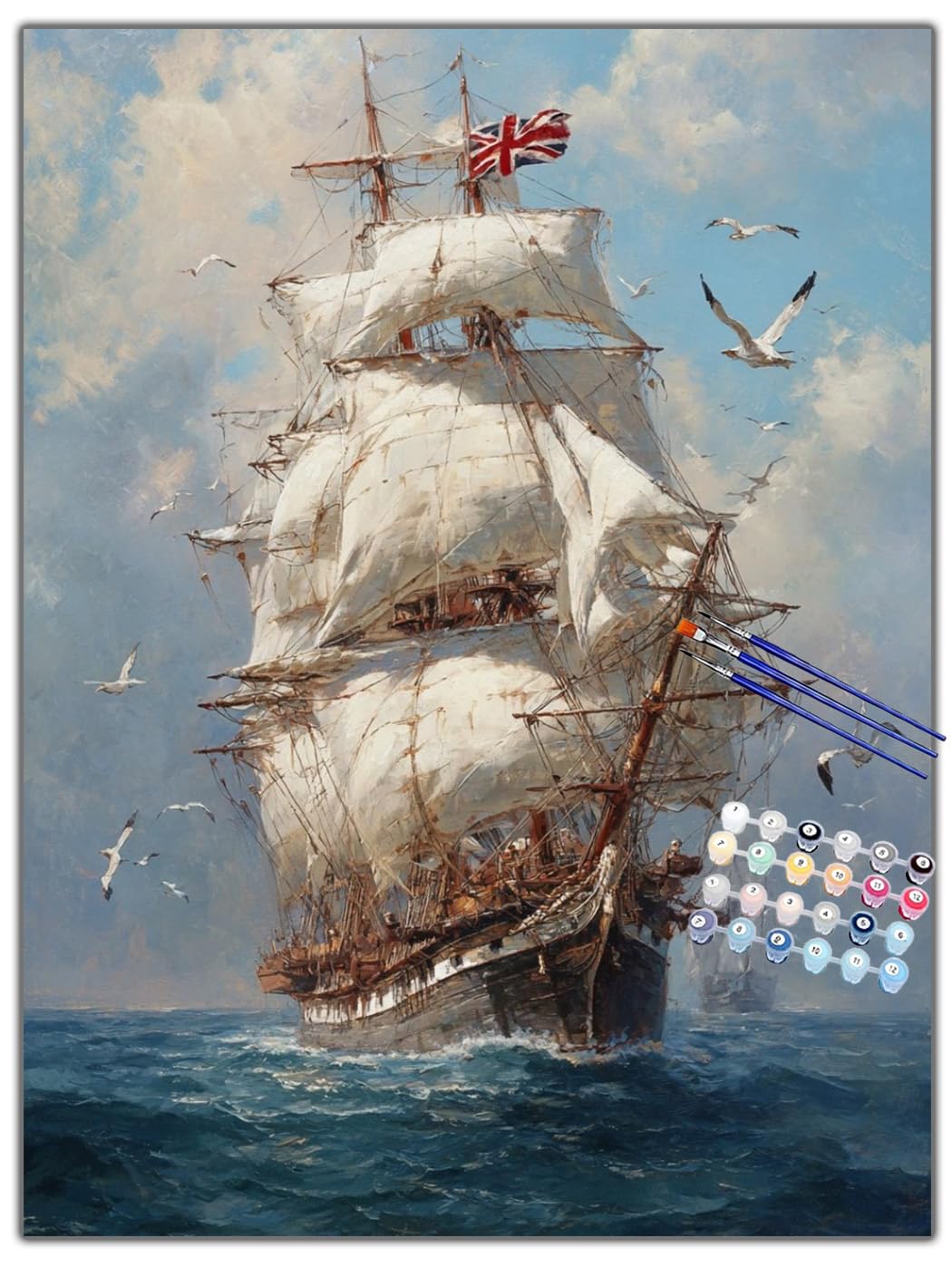 TATQUND Paint by Number for Adultssailing Seagulls and Warships Painting Kits for Adult,Easy Color by Numbers Acrylic Canvas Crafts Watercolor for Beginner Room Decor-16x20inch