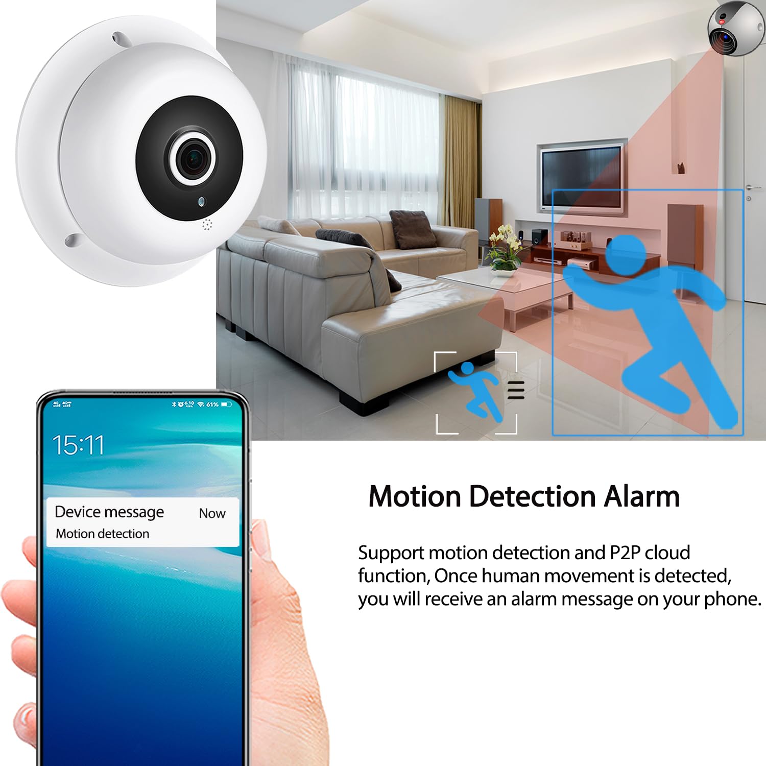Kamera HD 5 MP Fisheye IP z mikrofonem, kamera monitorująca do wnętrz, audio, obiektyw 1,7 mm, widoczność w nocy, widoczność w nocy, na podczerwień, CCTV, wideo POE IP, P2P H.265, wykrywanie