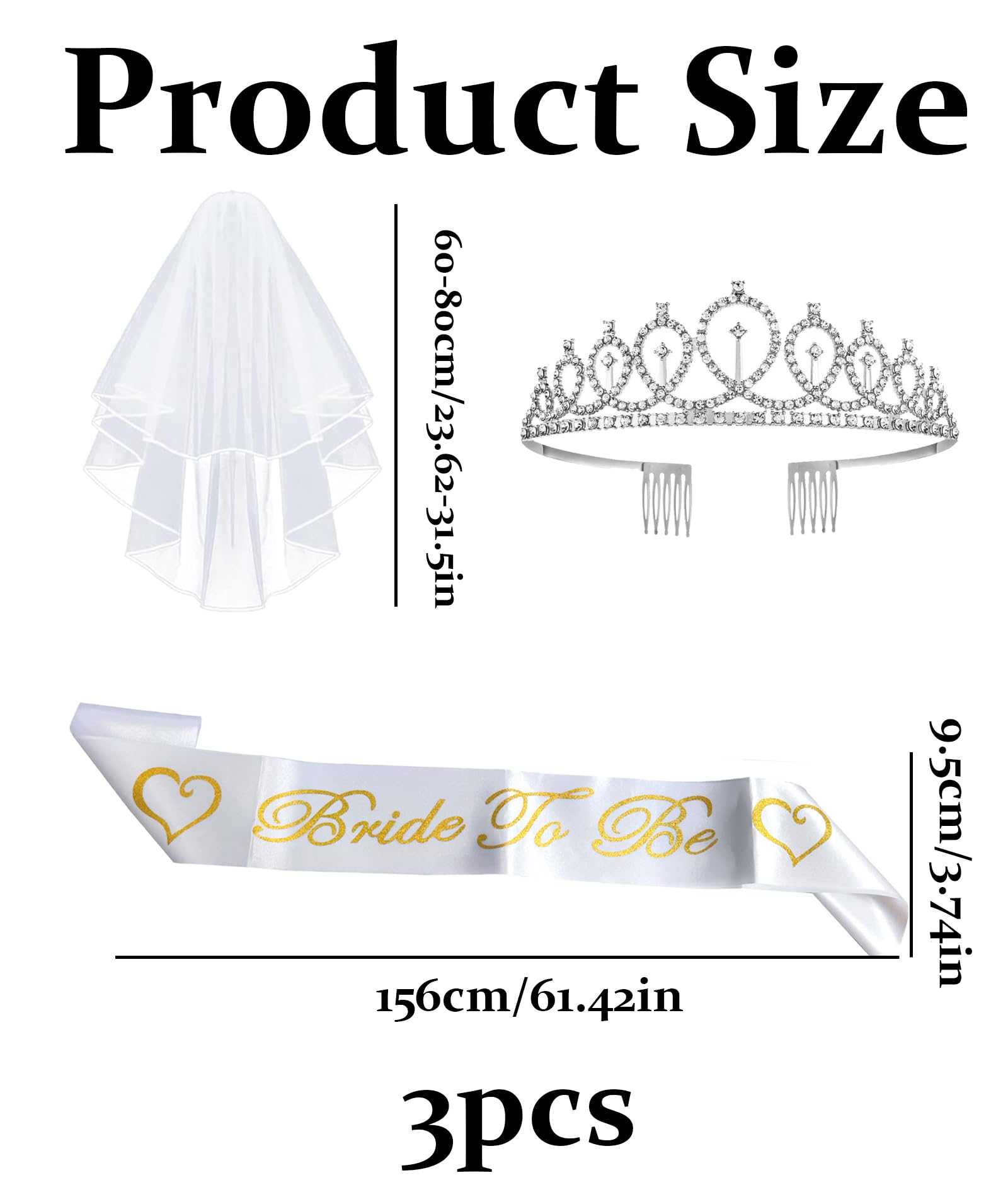 Zbdroxygen 3Pcs Bride to Be Veil Set, Bride to Be Decoration, Bride to Be Props Suitable for Bridal Party, Bachelor Party, Wedding Photography Props