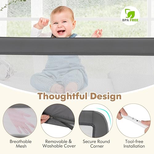 Vista 11 de Costzon Riel de cama para niños pequeños, 2 protectores de cama de seguridad extra largos con correas para cuna convertible, cama individual, doble